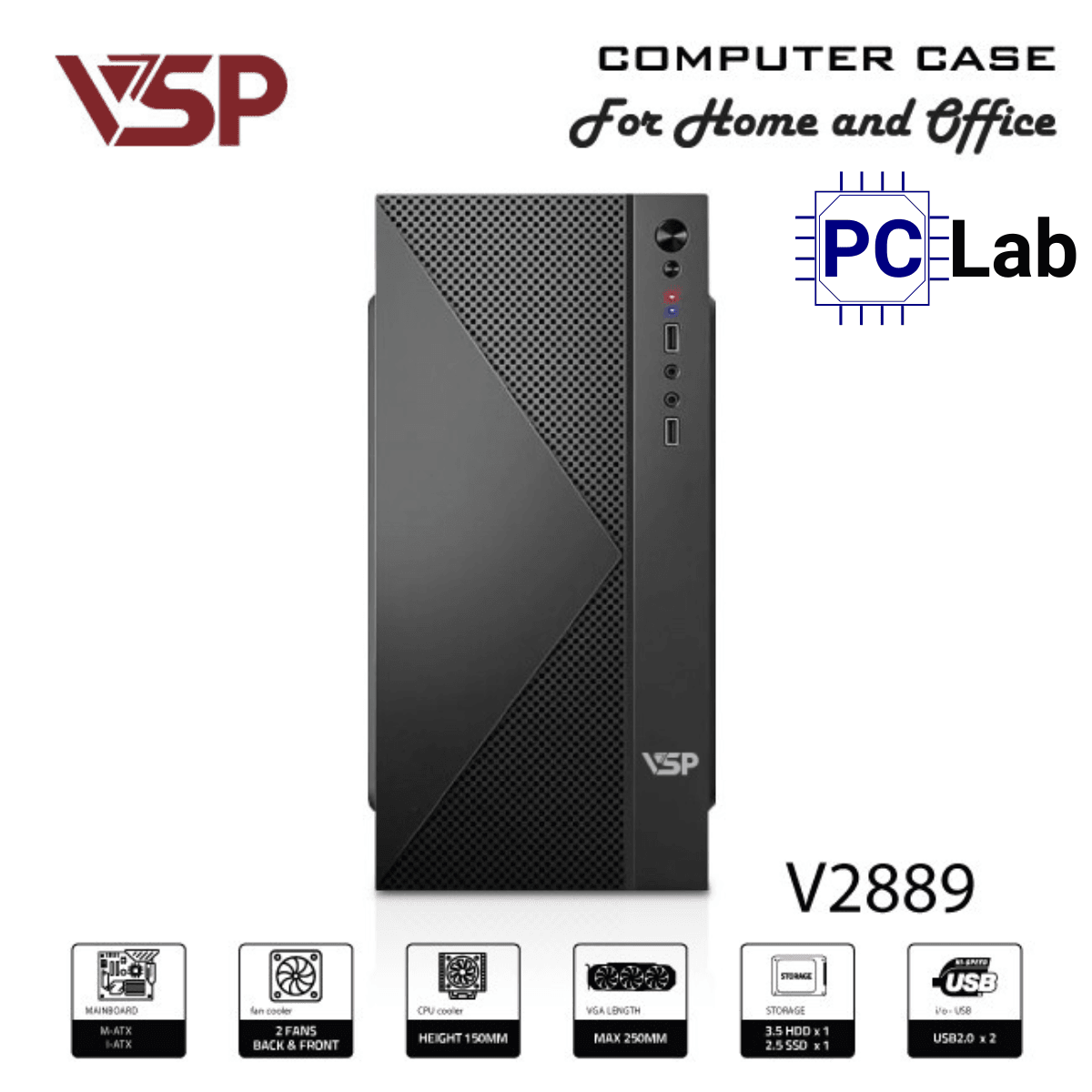 Vỏ case PC máy tính VSP V2889 (M-ATX, Mid Tower, Đen)
