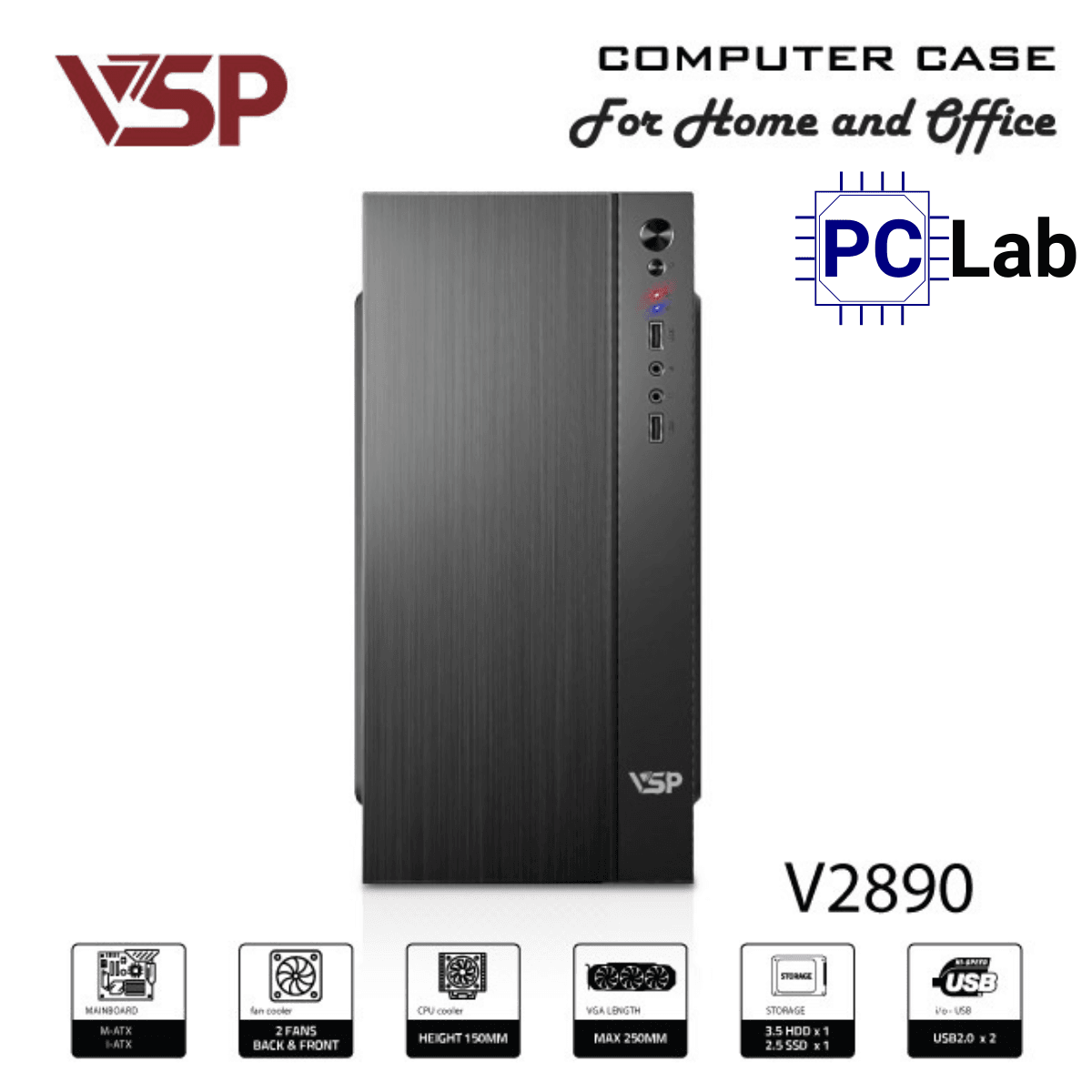 Vỏ case PC máy tính VSP V2890 (M-ATX, Mid Tower, Đen)
