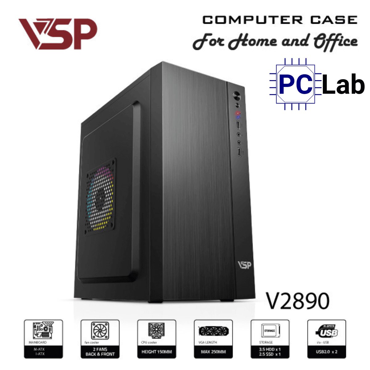 Vỏ case PC máy tính VSP V2890 (M-ATX, Mid Tower, Đen)