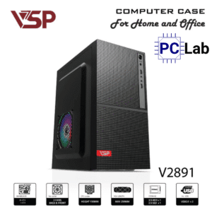 Vỏ case PC máy tính VSP V2891 (M-ATX, Mid Tower, Đen)