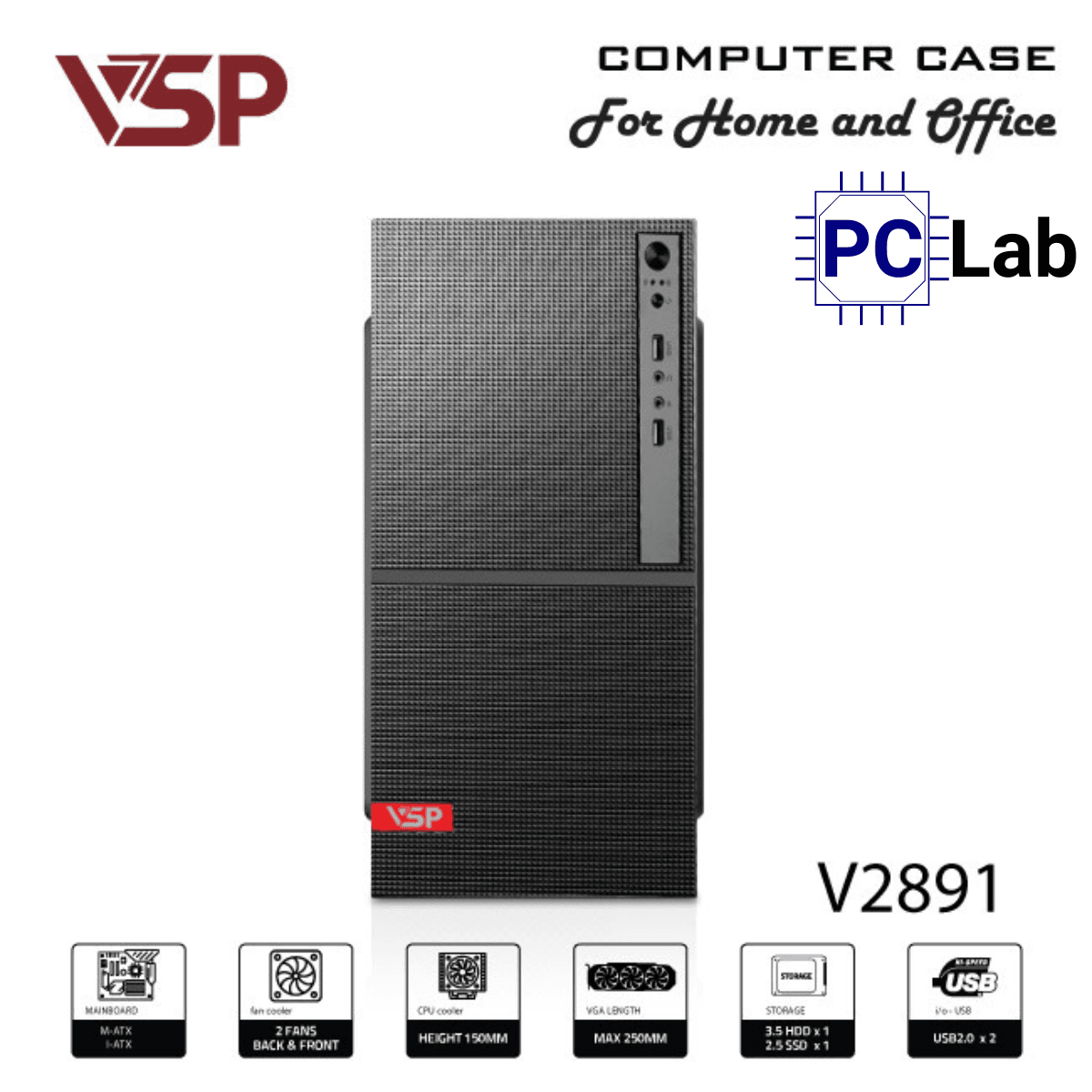 Vỏ case PC máy tính VSP V2891 (M-ATX, Mid Tower, Đen)