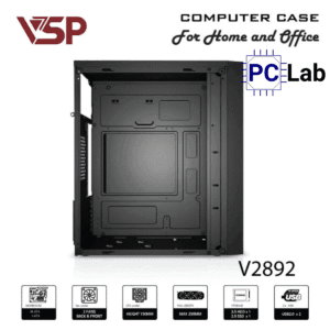 Vỏ case PC máy tính VSP V2892 (M-ATX, Mid Tower, Đen)