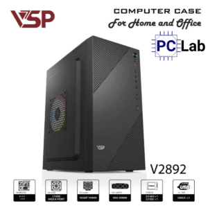 Vỏ case PC máy tính VSP V2892 (M-ATX, Mid Tower, Đen)