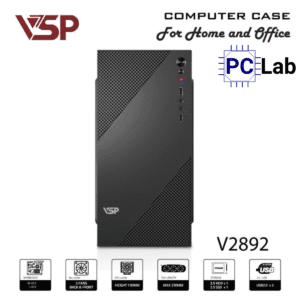 Vỏ case PC máy tính VSP V2892 (M-ATX, Mid Tower, Đen)