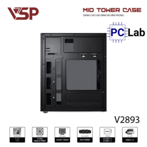Vỏ case PC máy tính VSP V2893 (M-ATX, Mid Tower, Đen)