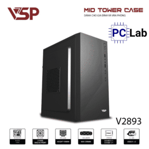 Vỏ case PC máy tính VSP V2893 (M-ATX, Mid Tower, Đen)