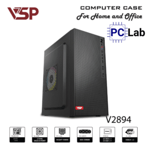 Vỏ case PC máy tính VSP V2894 (M-ATX, Mid Tower, Đen)