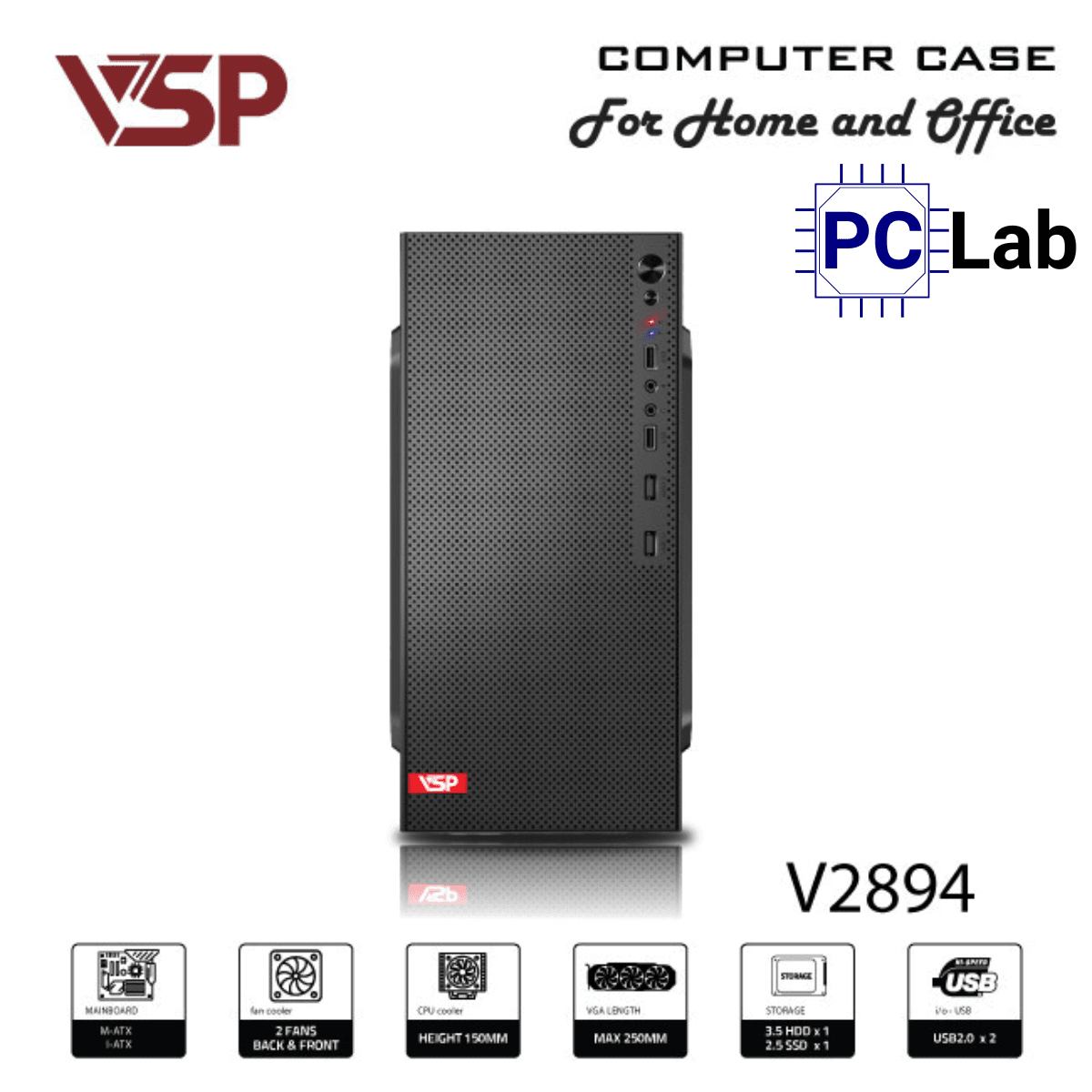 Vỏ case PC máy tính VSP V2894 (M-ATX, Mid Tower, Đen)