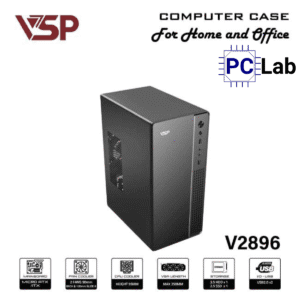 Vỏ case PC máy tính VSP V2896 (M-ATX, Mid Tower, Đen)
