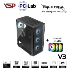 Vỏ case PC máy tính VSP V3 (ATX, Mid Tower, Trắng/Đen)