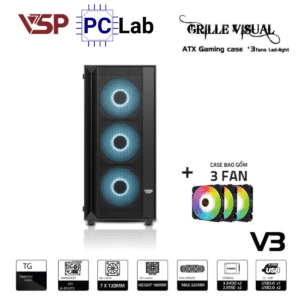 Vỏ case PC máy tính VSP V3 (ATX, Mid Tower, Trắng/Đen)