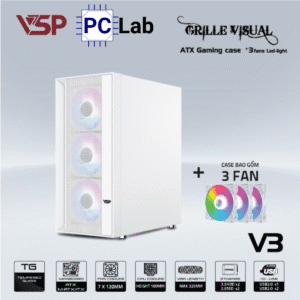 Vỏ case PC máy tính VSP V3 (ATX, Mid Tower, Trắng/Đen)