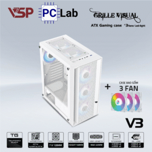 Vỏ case PC máy tính VSP V3 (ATX, Mid Tower, Trắng/Đen)