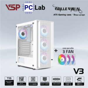 Vỏ case PC máy tính VSP V3 (ATX, Mid Tower, Trắng/Đen)