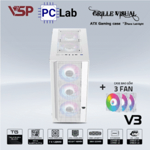 Vỏ case PC máy tính VSP V3 (ATX, Mid Tower, Trắng/Đen)