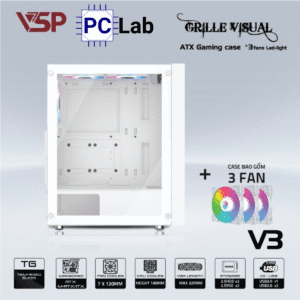 Vỏ case PC máy tính VSP V3 (ATX, Mid Tower, Trắng/Đen)