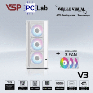 Vỏ case PC máy tính VSP V3 (ATX, Mid Tower, Trắng/Đen)