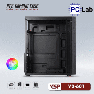 Vỏ case PC máy tính VSP V3-601 (ATX, Mid Tower, Trắng/Đen/Hồng)