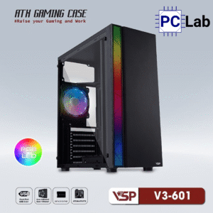 Vỏ case PC máy tính VSP V3-601 (ATX, Mid Tower, Trắng/Đen/Hồng)