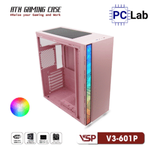 Vỏ case PC máy tính VSP V3-601 (ATX, Mid Tower, Trắng/Đen/Hồng)