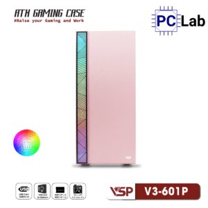 Vỏ case PC máy tính VSP V3-601 (ATX, Mid Tower, Trắng/Đen/Hồng)