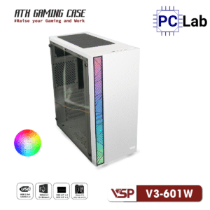 Vỏ case PC máy tính VSP V3-601 (ATX, Mid Tower, Trắng/Đen/Hồng)