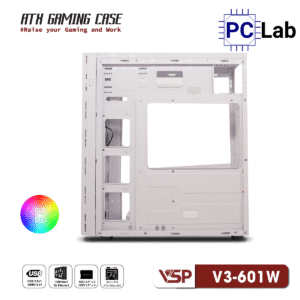 Vỏ case PC máy tính VSP V3-601 (ATX, Mid Tower, Trắng/Đen/Hồng)