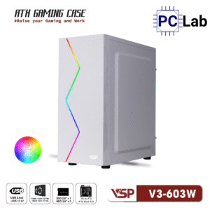 Vỏ case PC máy tính VSP V3-603 (ATX, Mid Tower, Trắng/Đen/Hồng)