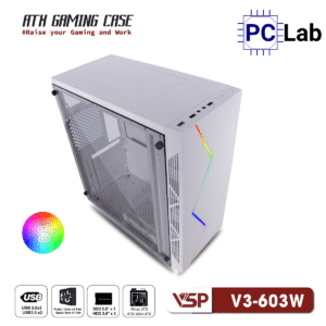 Vỏ case PC máy tính VSP V3-603 (ATX, Mid Tower, Trắng/Đen/Hồng)