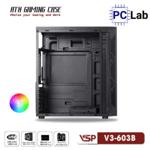 Vỏ case PC máy tính VSP V3-603 (ATX, Mid Tower, Trắng/Đen/Hồng)