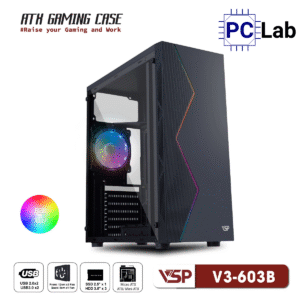 Vỏ case PC máy tính VSP V3-603 (ATX, Mid Tower, Trắng/Đen/Hồng)