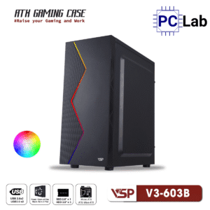 Vỏ case PC máy tính VSP V3-603 (ATX, Mid Tower, Trắng/Đen/Hồng)