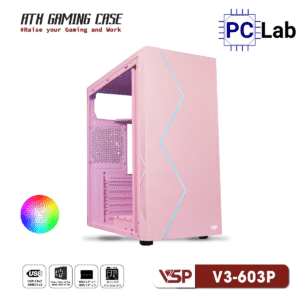 Vỏ case PC máy tính VSP V3-603 (ATX, Mid Tower, Trắng/Đen/Hồng)
