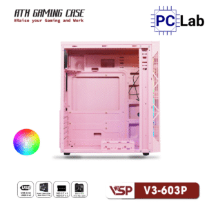 Vỏ case PC máy tính VSP V3-603 (ATX, Mid Tower, Trắng/Đen/Hồng)