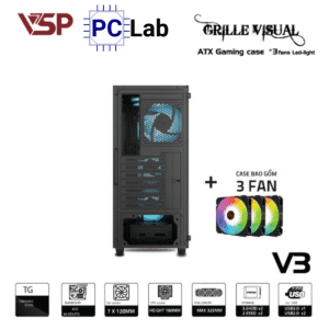 Vỏ case PC máy tính VSP V3 (ATX, Mid Tower, Trắng/Đen)