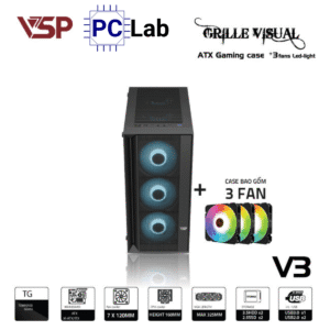 Vỏ case PC máy tính VSP V3 (ATX, Mid Tower, Trắng/Đen)