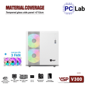 Vỏ case PC máy tính VSP V300 (M-ATX, Mini Tower, Trắng/Đen)