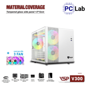 Vỏ case PC máy tính VSP V300 (M-ATX, Mini Tower, Trắng/Đen)