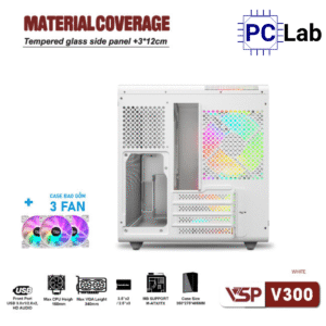 Vỏ case PC máy tính VSP V300 (M-ATX, Mini Tower, Trắng/Đen)