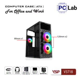 Vỏ case PC máy tính VSP V3718 (ATX, Mid Tower, Đen)