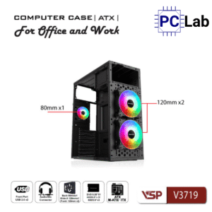 Vỏ case PC máy tính VSP V3719 (ATX, Mid Tower, Đen)