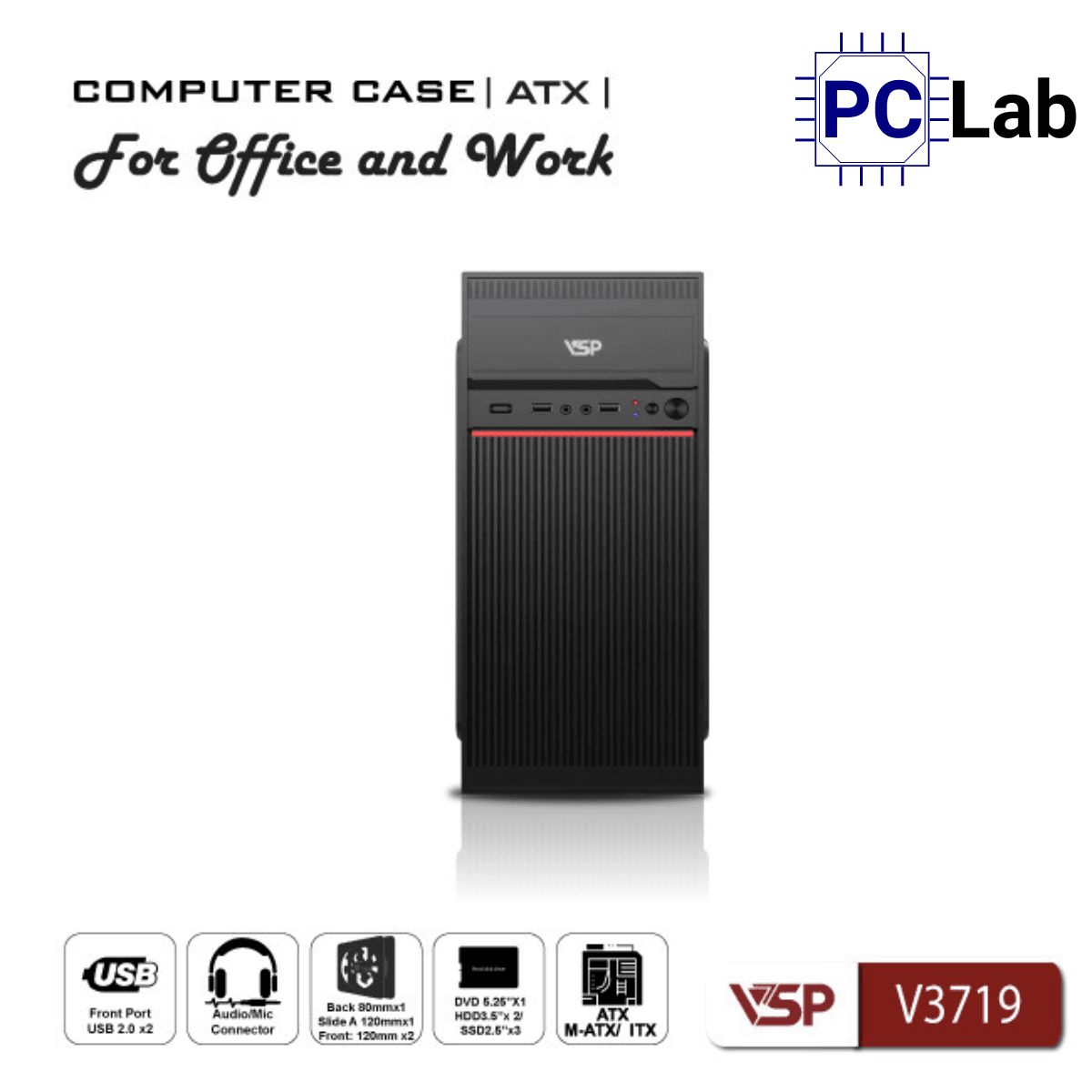 Vỏ case PC máy tính VSP V3719 (ATX, Mid Tower, Đen)