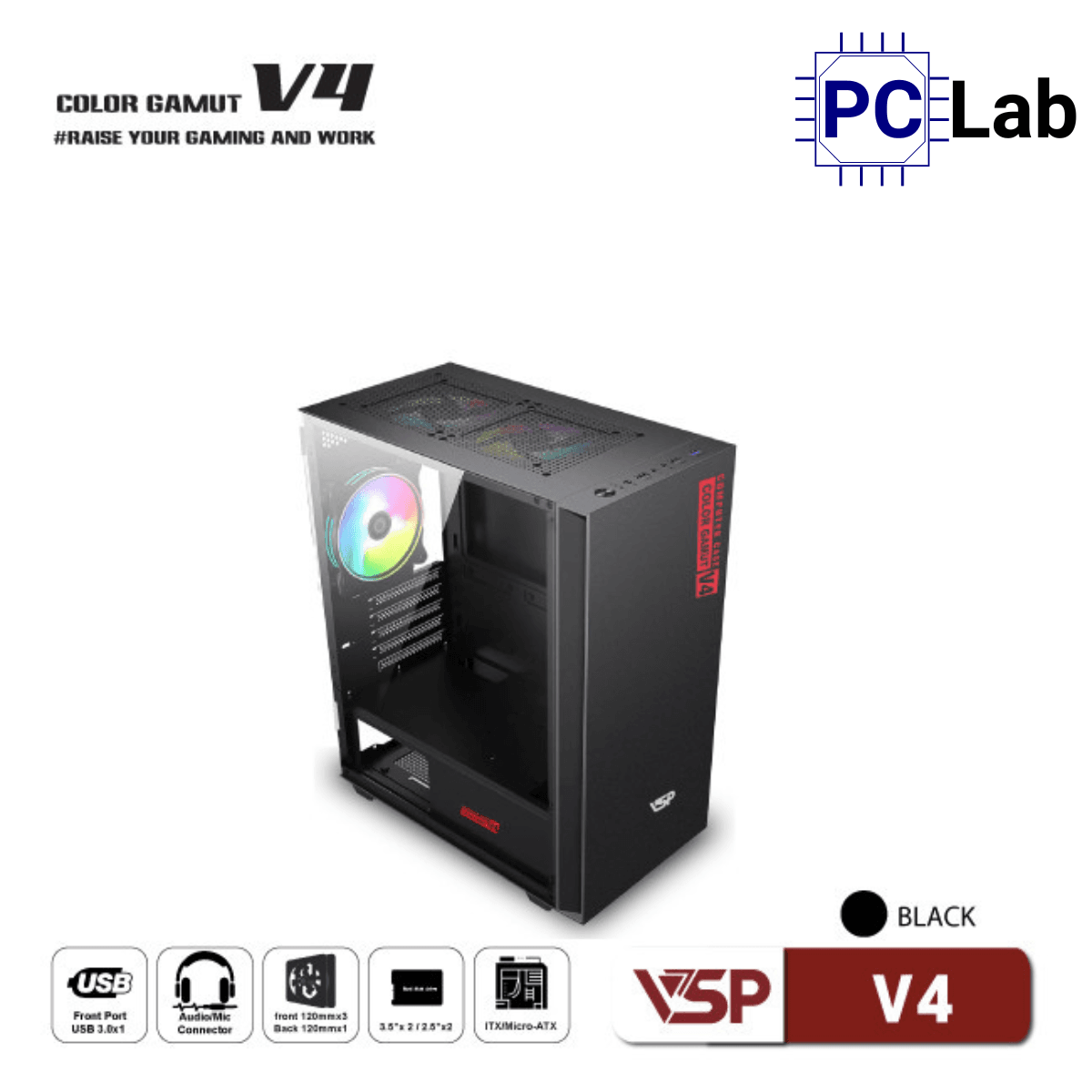 Vỏ case PC máy tính VSP V4 (M-ATX, Mid Tower, Trắng/Hồng/Xanh/Đen)