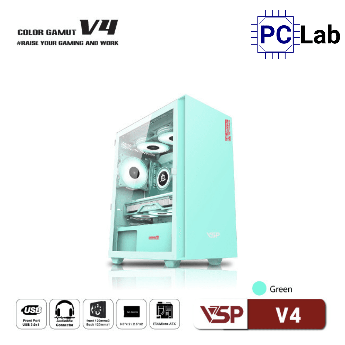 Vỏ case PC máy tính VSP V4 (M-ATX, Mid Tower, Trắng/Hồng/Xanh/Đen)