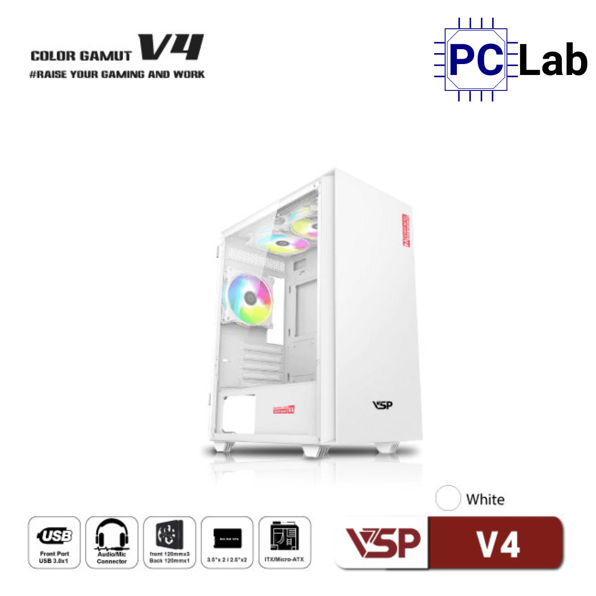 Vỏ case PC máy tính VSP V4 (M-ATX, Mid Tower, Trắng/Hồng/Xanh/Đen)