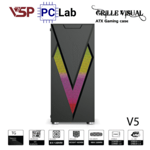 Vỏ case PC máy tính VSP V5 (ATX, Mid Tower, Đen)