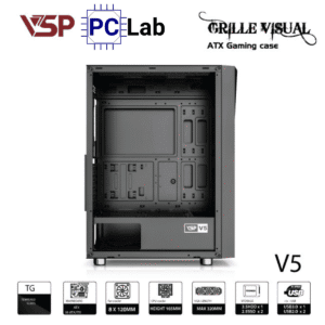 Vỏ case PC máy tính VSP V5 (ATX, Mid Tower, Đen)