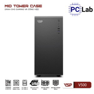 Vỏ case PC máy tính VSP V500 (M-ATX, Mid Tower, Trắng/Đen)