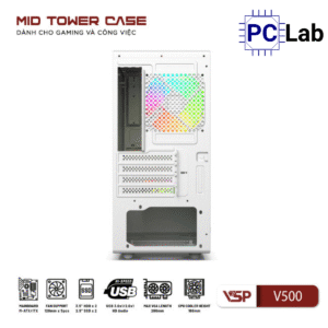 Vỏ case PC máy tính VSP V500 (M-ATX, Mid Tower, Trắng/Đen)
