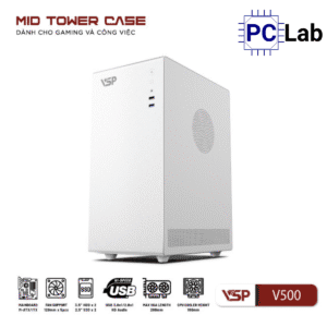 Vỏ case PC máy tính VSP V500 (M-ATX, Mid Tower, Trắng/Đen)